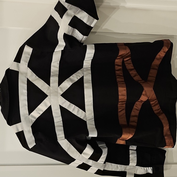 Stylish Black Jacket White Brown Bondage Strap Accents Bandage - Picture 2 of 3